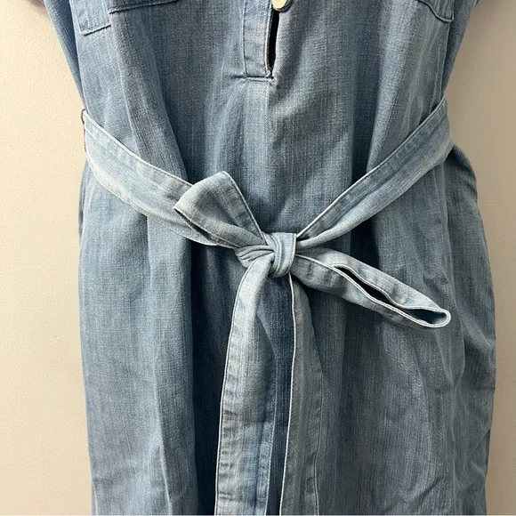 Gap Blue Short Sleeve Chambray Midi Cotton Dress with Belt Size Small - Picture 9 of 10